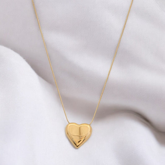 PUFFY HEART PENDANT METAL NECKLACE