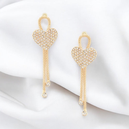 HEART RHINESTONE LOOP CHAIN EARRING